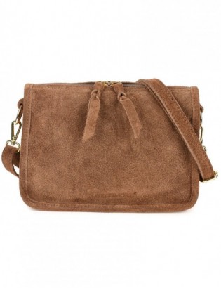 Taupe skórzana listonoszka damska włoska zamszowa kuferek Beltimore B64 - zdjęcie 6