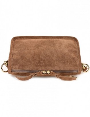 Taupe skórzana listonoszka damska włoska zamszowa kuferek Beltimore B64 - zdjęcie 7