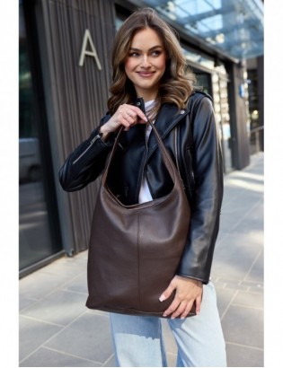 Torebka skórzana damska shopper pojemna A4 skóra naturalna włoska Beltimore ciemny brąz U36 - zdjęcie 3