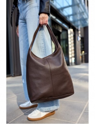 Torebka skórzana damska shopper pojemna A4 skóra naturalna włoska Beltimore ciemny brąz U36 - zdjęcie 4