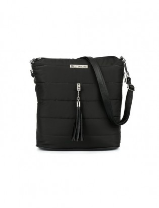 Czarna Damska Torebka pikowana solidna oryginalna frędzel W91 - zdjęcie 1