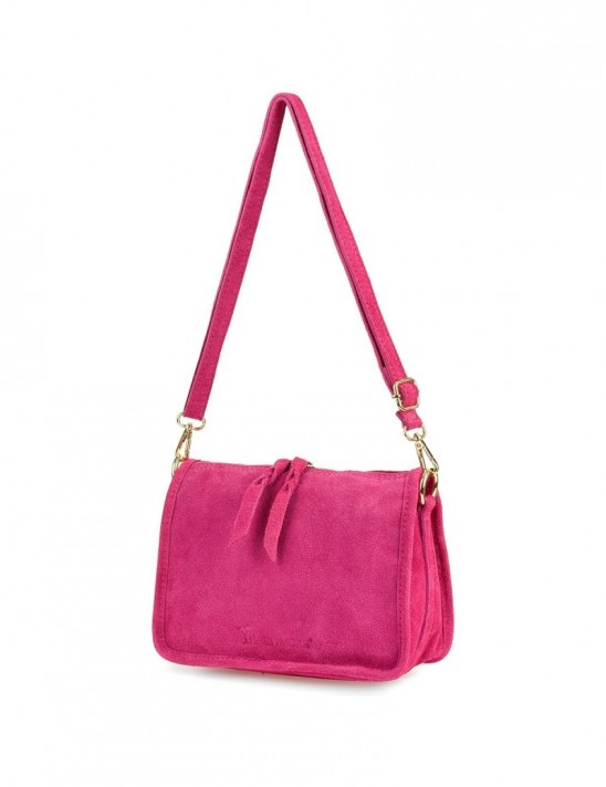 Różowa skórzana listonoszka damska włoska zamszowa kuferek Beltimore B64