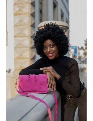 Różowa skórzana listonoszka damska włoska zamszowa kuferek Beltimore B64 - zdjęcie 2