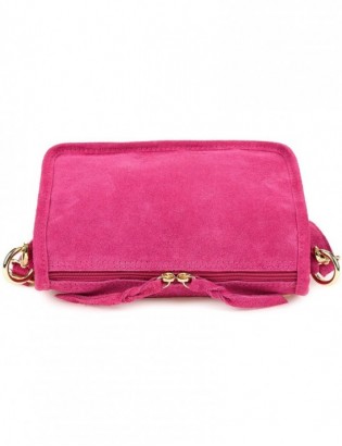 Różowa skórzana listonoszka damska włoska zamszowa kuferek Beltimore B64 - zdjęcie 5