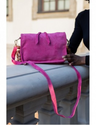 Różowa skórzana listonoszka damska włoska zamszowa kuferek Beltimore B64 - zdjęcie 10