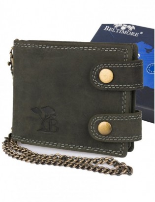 Męski portfel skórzany czarny nubuk skóra z łańcuchem poziomy Beltimore R80 - zdjęcie 1