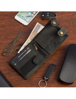 Męski portfel skórzany czarny nubuk skóra z łańcuchem poziomy Beltimore R80 - zdjęcie 4