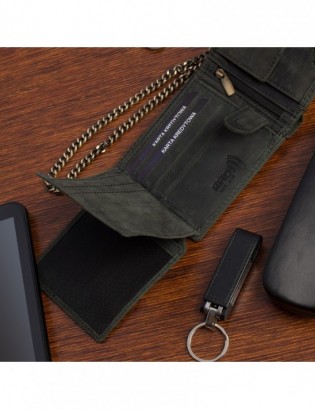 Męski portfel skórzany czarny nubuk skóra z łańcuchem poziomy Beltimore R80 - zdjęcie 5