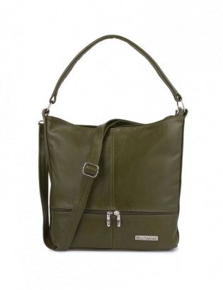 Skórzana listonoszka dwa paski torebka damska Beltimore oliwkowa  I66 - zdjęcie 3