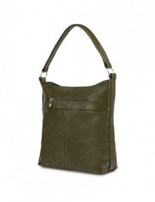 Skórzana listonoszka dwa paski torebka damska Beltimore oliwkowa  I66 - zdjęcie 5