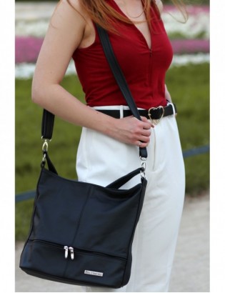 Skórzana listonoszka dwa paski torebka damska Beltimore oliwkowa  I66 - zdjęcie 7