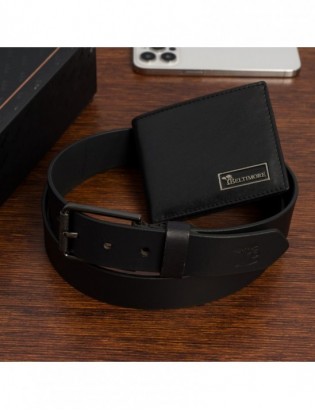 Zestaw prezentowy męski skórzany pasek portfel pudełko premium czarny Beltimore Z22 - zdjęcie 2