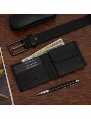 Zestaw prezentowy męski skórzany pasek portfel pudełko premium czarny Beltimore Z22 - zdjęcie 5