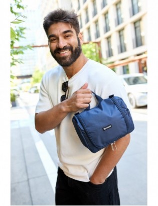 Kosmetyczka podróżna granatowa unisex organizer lusterko Beltimore R26 - zdjęcie 3