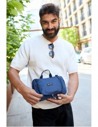 Kosmetyczka podróżna granatowa unisex organizer lusterko Beltimore R26 - zdjęcie 4