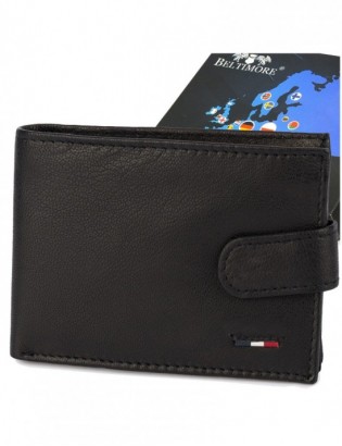Portfel skórzany męski mały poziomy z flagą czarny RFiD Beltimore D58 - zdjęcie 1