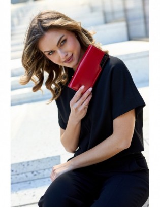 Damski skórzany portfel duży poziomy retro RFiD czerwony BELTIMORE 040 - zdjęcie 3