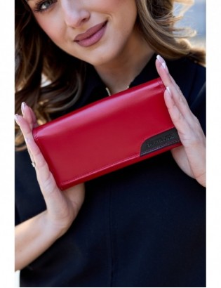 Damski skórzany portfel duży poziomy retro RFiD czerwony BELTIMORE 040 - zdjęcie 4