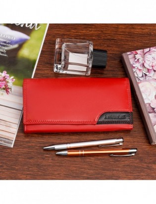 Damski skórzany portfel duży poziomy retro RFiD czerwony BELTIMORE 040 - zdjęcie 14