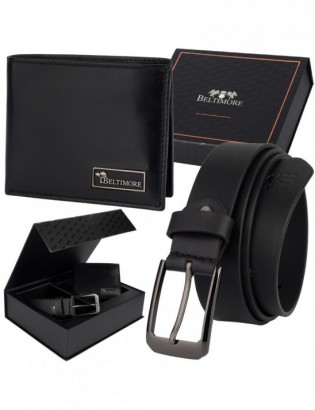 Zestaw prezentowy męski skórzany pasek portfel pudełko premium czarny Beltimore Z19 - zdjęcie 1