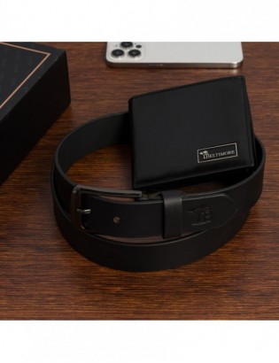 Zestaw prezentowy męski skórzany pasek portfel pudełko premium czarny Beltimore Z19 - zdjęcie 2