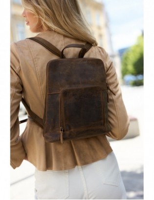Plecak skórzany damski brązowy skóra naturalna nubuk Beltimore S11 - zdjęcie 4
