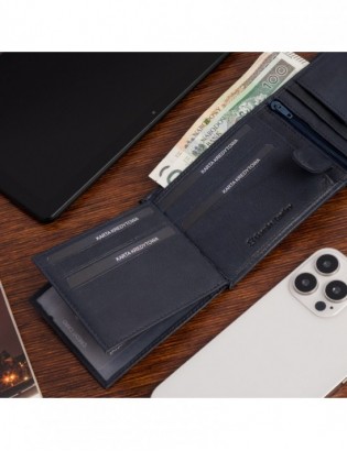 Męski portfel skórzany klasyczny duży poziomy granatowy skóra nat Beltimore K46 - zdjęcie 6