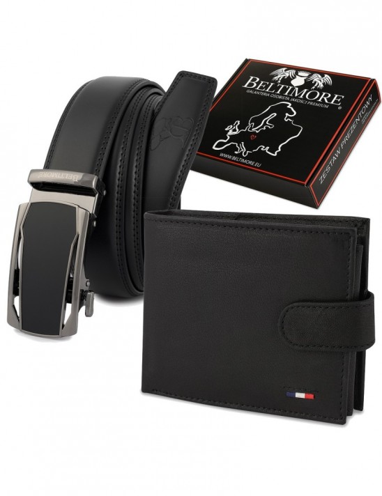 Zestaw męski skórzany premium Beltimore portfel pasek T93