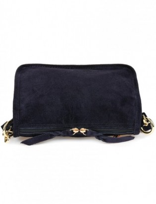 Granatowa skórzana listonoszka damska włoska zamszowa kuferek Beltimore B64 - zdjęcie 4