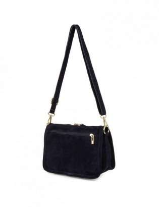 Granatowa skórzana listonoszka damska włoska zamszowa kuferek Beltimore B64 - zdjęcie 6