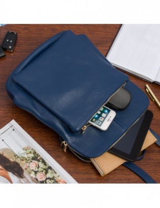 Skórzany plecak damski torba 2w1 elegancki A4 włoski pojemny granatowy Vera Pelle S40 - zdjęcie 5