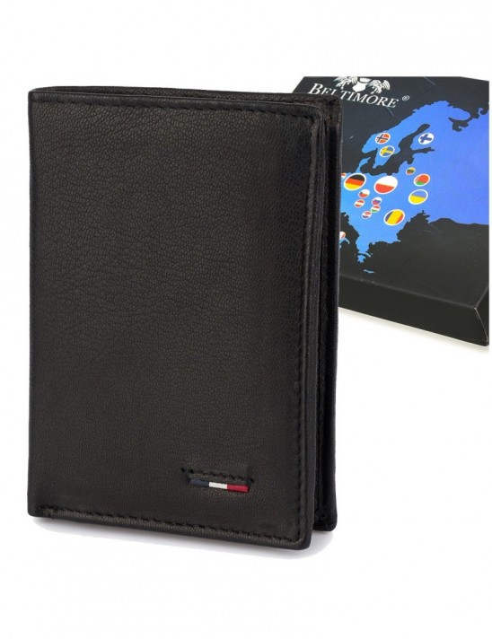 Portfel skórzany męski mały pionowy z flagą czarny RFiD Beltimore D48
