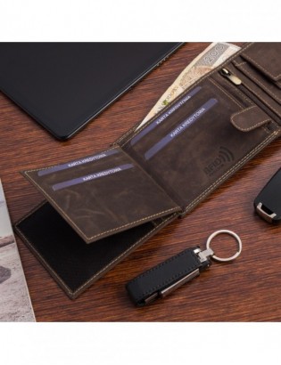 Portfel skórzany męski vintage poziomy klasyczny brązowy RFiD Beltimore S51 - zdjęcie 6