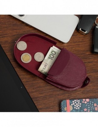 Podkówka portfel etui na pieniądze skórzana bilonówka banknotówka Beltimore burgund G83 - zdjęcie 3