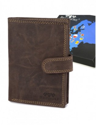 Portfel skórzany męski pionowy klasyczny brązowy RFiD Beltimore S49 - zdjęcie 1