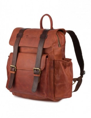 Plecak skórzany premium na laptopa 15,6 biznesowy duży A4 pojemny Beltimore brązowy P19 - zdjęcie 1