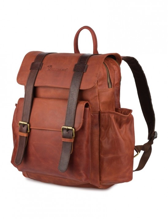Plecak skórzany premium na laptopa 15,6 biznesowy duży A4 pojemny Beltimore brązowy P19