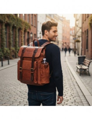 Plecak skórzany premium na laptopa 15,6 biznesowy duży A4 pojemny Beltimore brązowy P19 - zdjęcie 2