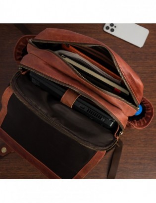 Plecak skórzany premium na laptopa 15,6 biznesowy duży A4 pojemny Beltimore brązowy P19 - zdjęcie 6