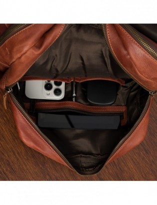 Plecak skórzany premium na laptopa 15,6 biznesowy duży A4 pojemny Beltimore brązowy P19 - zdjęcie 7