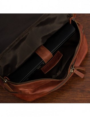 Plecak skórzany premium na laptopa 15,6 biznesowy duży A4 pojemny Beltimore brązowy P19 - zdjęcie 8