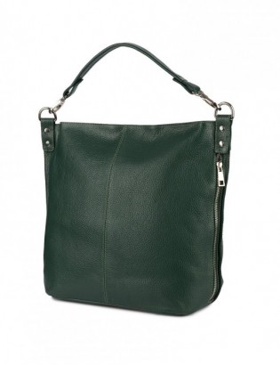 Torebka damska skórzana elegancka duża klasyczna na ramię A4 zielona włoska M95 - zdjęcie 1
