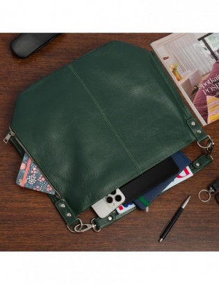 Torebka damska skórzana elegancka duża klasyczna na ramię A4 zielona włoska M95 - zdjęcie 2