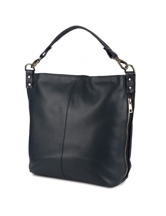 Torebka damska skórzana elegancka duża klasyczna na ramię A4 granatowa włoska M95