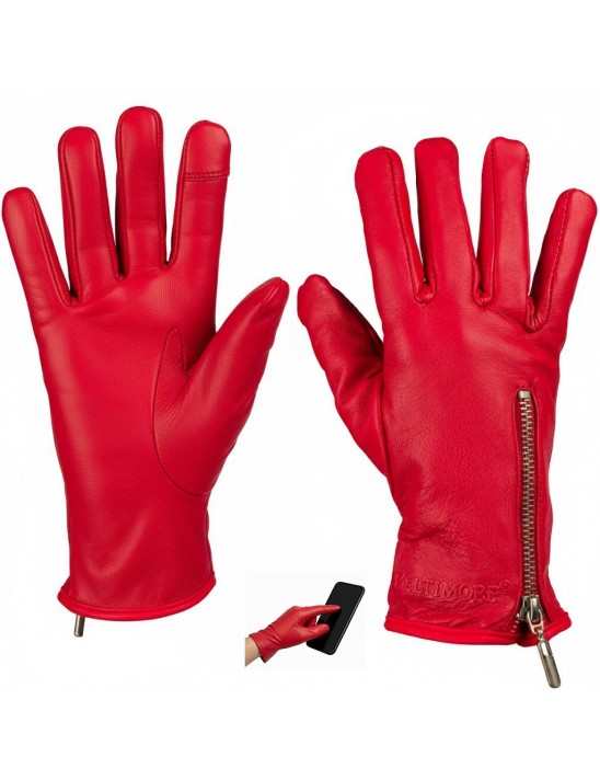 Rękawiczki skórzane damskie polar na dotyk TOUCH FINGER czerwone BELTIMORE  K27