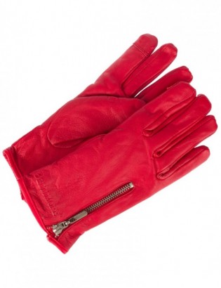 Rękawiczki skórzane damskie polar na dotyk TOUCH FINGER czerwone BELTIMORE  K27 - zdjęcie 6
