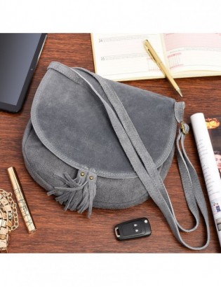 Szara Torebka podkówka listonoszka damska skóra włoska miękka B66 - zdjęcie 2