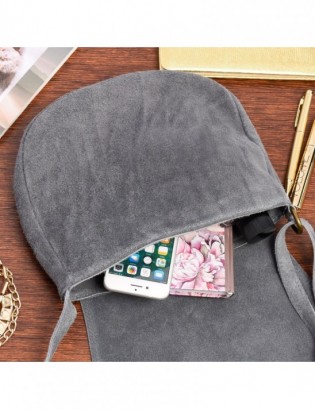 Szara Torebka podkówka listonoszka damska skóra włoska miękka B66 - zdjęcie 7