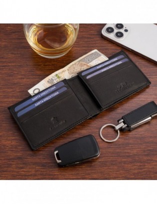 Portfel skórzany męski mały poziomy z flagą czarny RFiD Beltimore D54 - zdjęcie 3