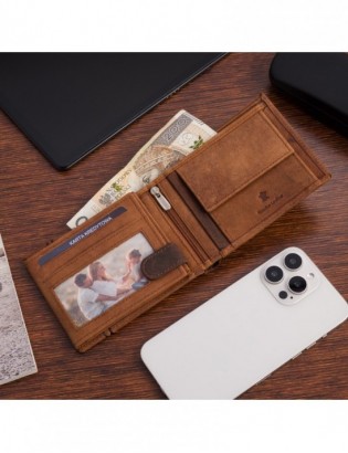 Portfel skórzany męski poziomy klasyczny brązowy RFiD Beltimore D37 - zdjęcie 5